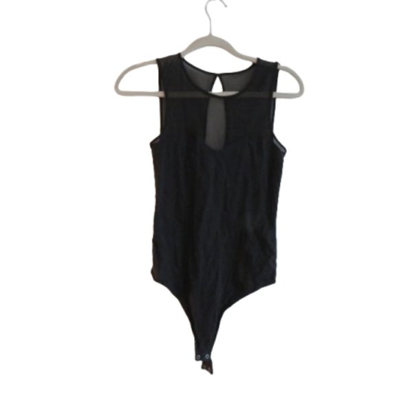 ABERCROMBIE & FITCH Black Mesh Top Sleeveless Bodysuit Minimalist Stretch Sz S - Picture 1 of 13